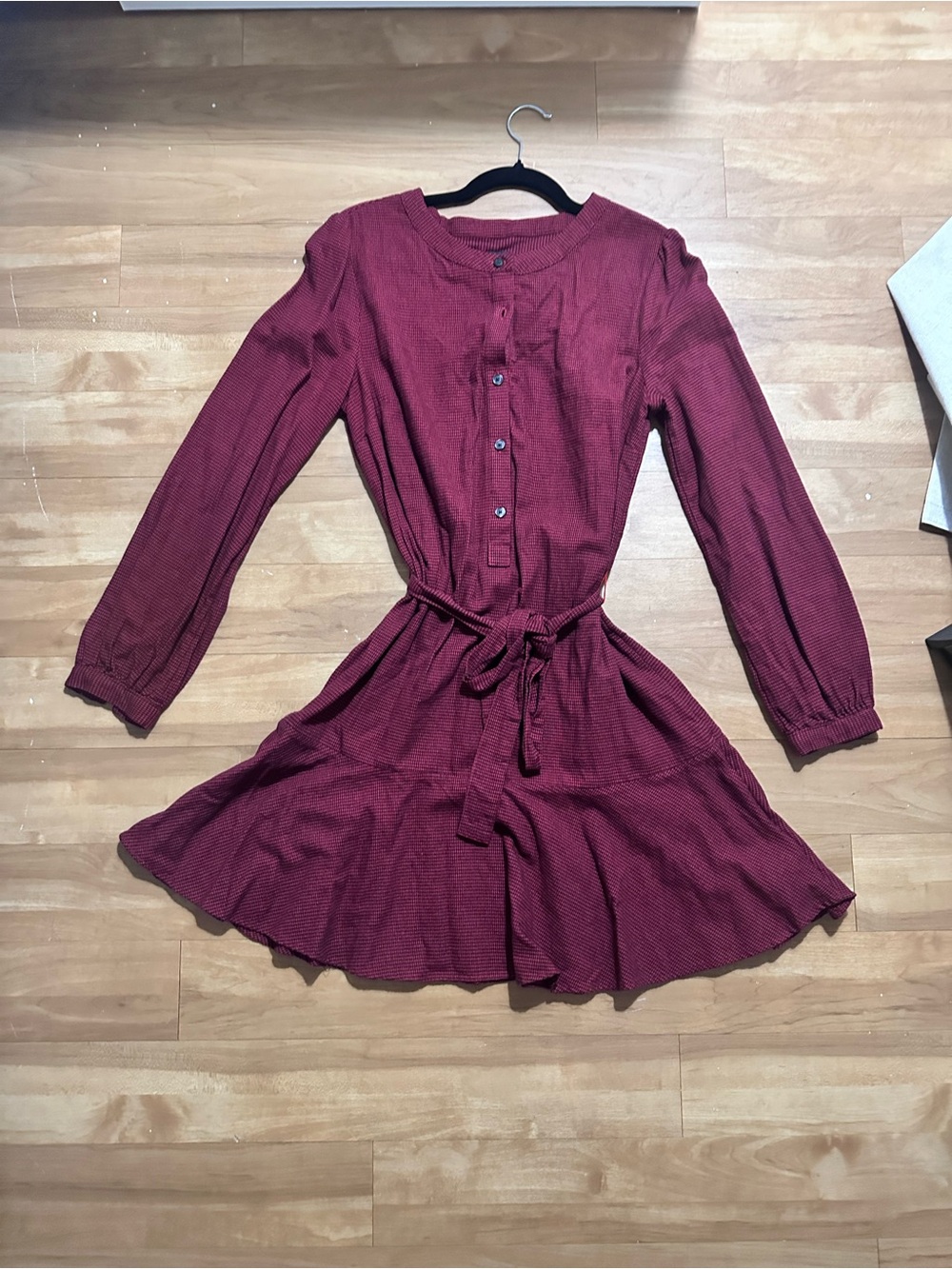 Long Sleeve Button Front Dress in Berry